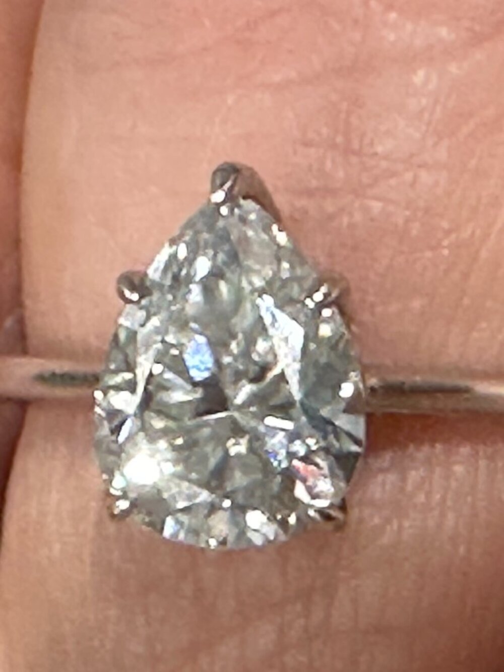 Pear Shape Moissanite Diamond Solitaire Sterling Silver  .925 Ring Size: 6.25